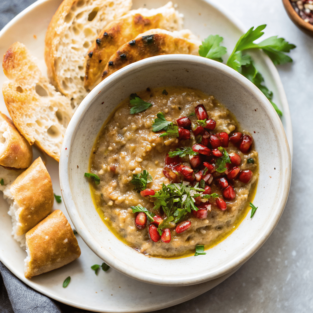 vegan-baba-ganoush-recipe (2) vegan baba ganoush recipe in rustic bowl with pita