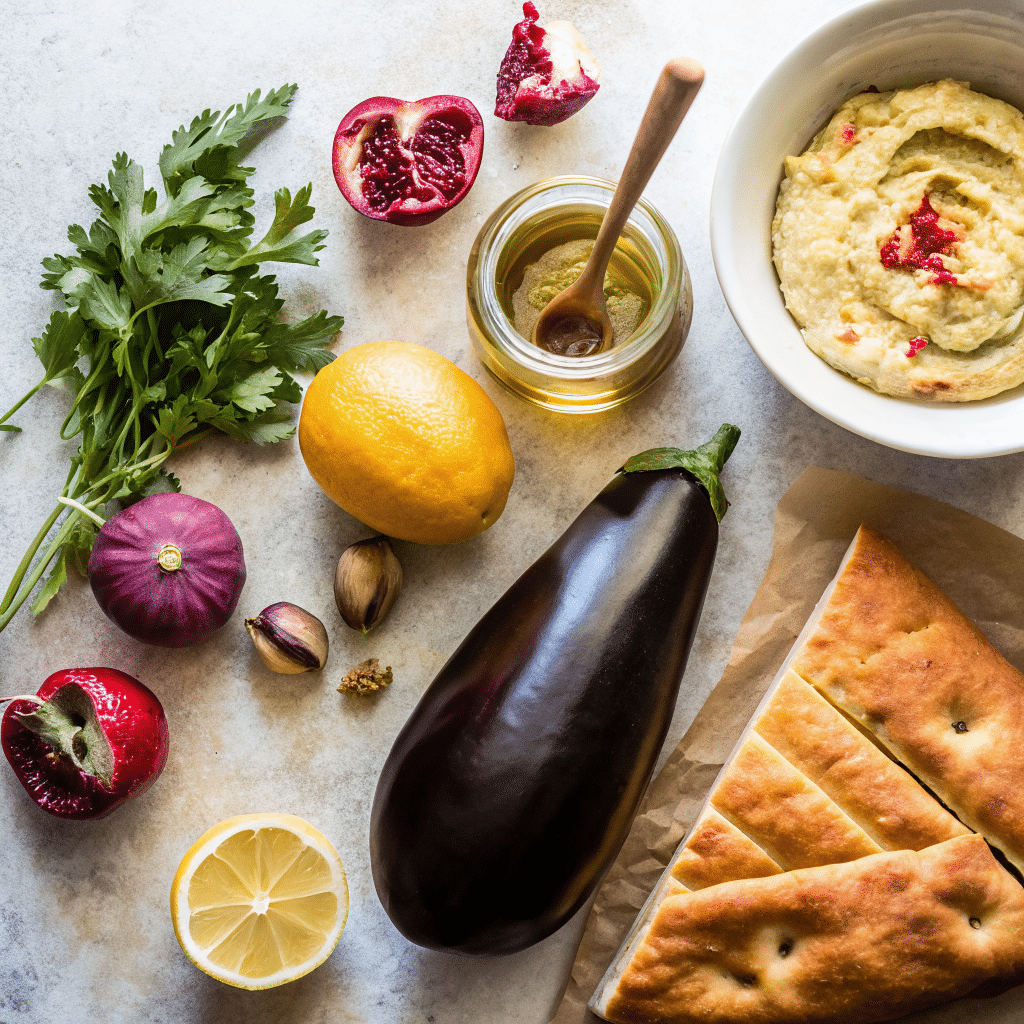 Ingredients-vegan-baba-ganoush-recipe (3) vegan baba ganoush recipe in rustic bowl with pita
