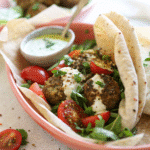 Vegan falafel recipe in pita with garlic-dill sauce