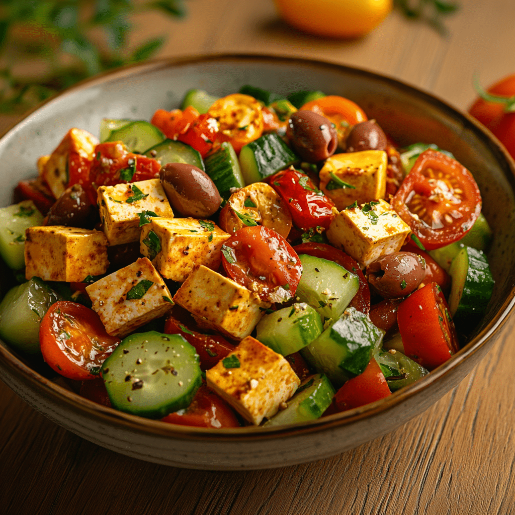 vegan-greek-salad-recipe (2) Healthy vegan Greek salad close-up