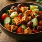 Vegan Greek salad recipe in bowl