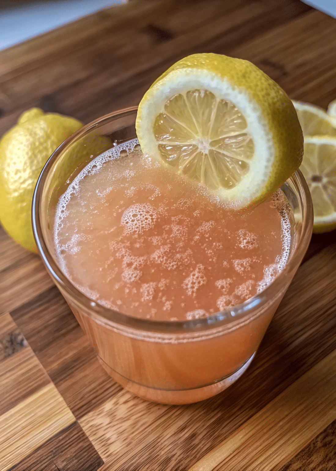 Pink Salt Trick Recipe (3) Glass of pink salt water with lemon on marble